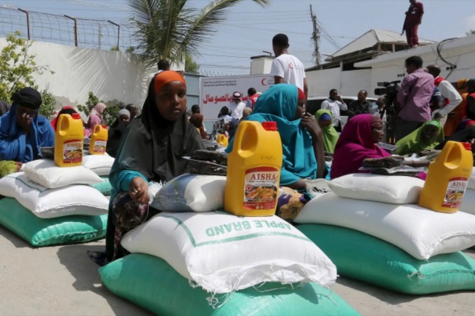 Food and household relief supplies ready for distribution